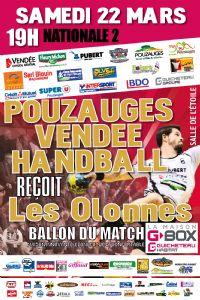 N2M - Pouzauges Vendée Handball reçoit Olonnes. Le samedi 22 mars 2014 à Pouzauges. Vendee.  19H00